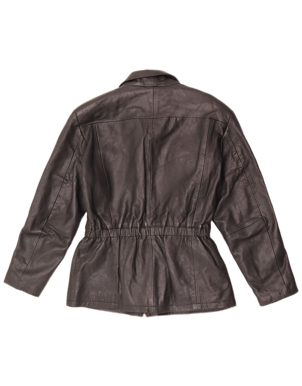 Vintage Womens Oversized Leather Jacket EU 36 Small Black Leather