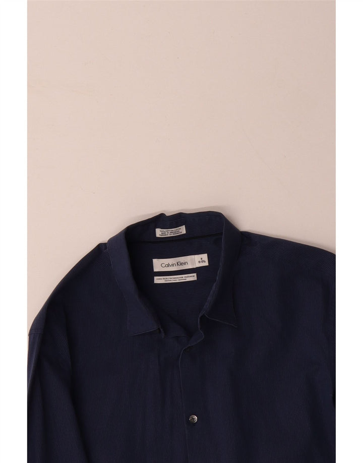 CALVIN KLEIN Mens Shirt Size 15 15 1/2 Medium Navy Blue Pinstripe Cotton