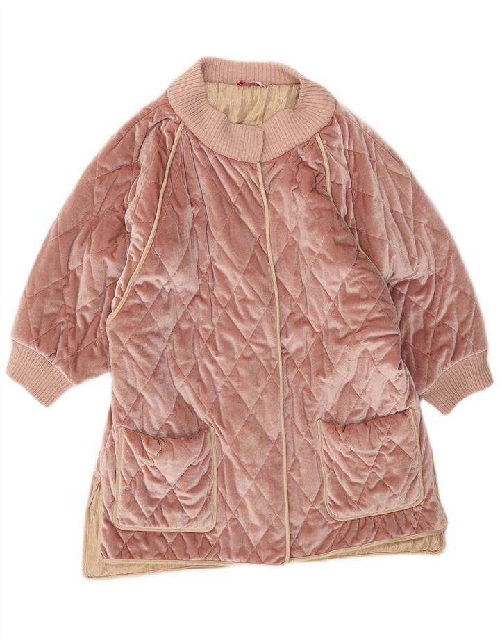 Vintage Womens Oversized Velour Quilted Overcoat UK 10 Small Pink Polyester