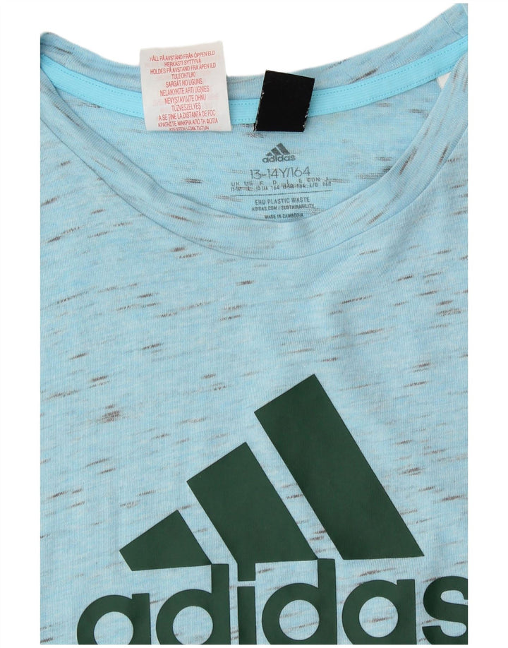 Adidas Boys Graphic T-Shirt Top 13-14 Years Blue Flecked Cotton