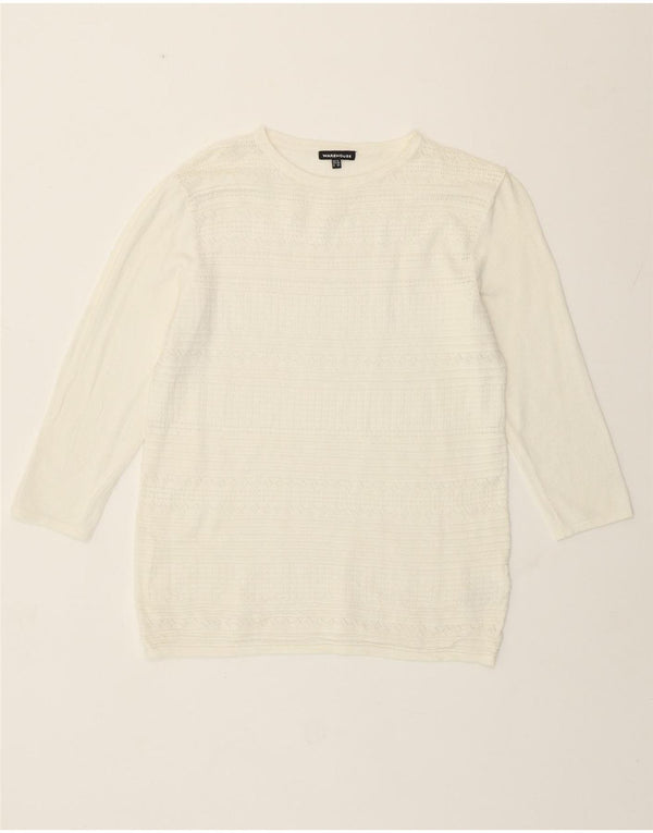 Warehouse Womens Crew Neck Jumper Sweater UK 12 Medium Off White Viscose