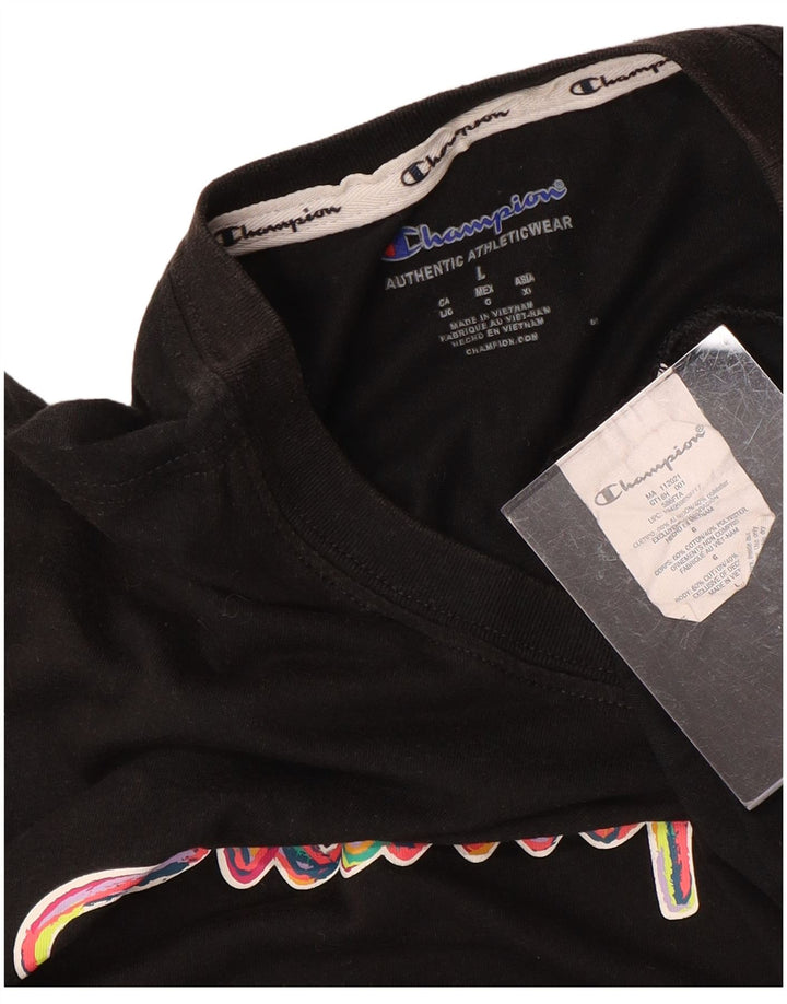 CHAMPION Womens Graphic T-Shirt Top UK 16 Large Black Cotton
