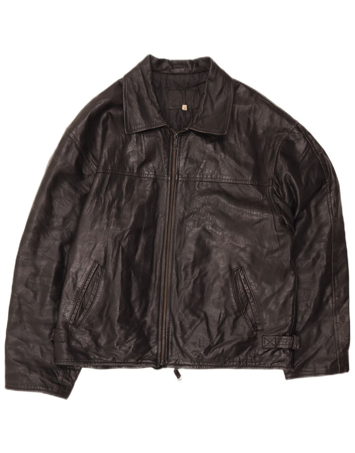 VINTAGE Womens Leather Jacket IT 54 3XL Black