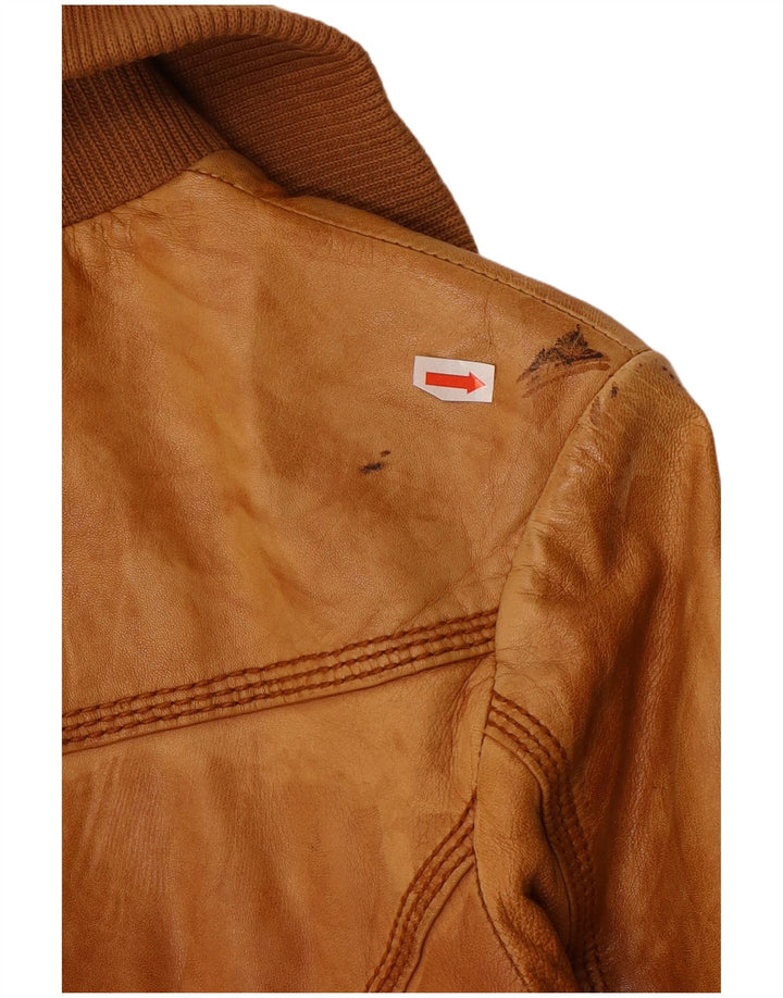 BERSHKA Womens Leather Jacket UK 12 Medium Brown Leather
