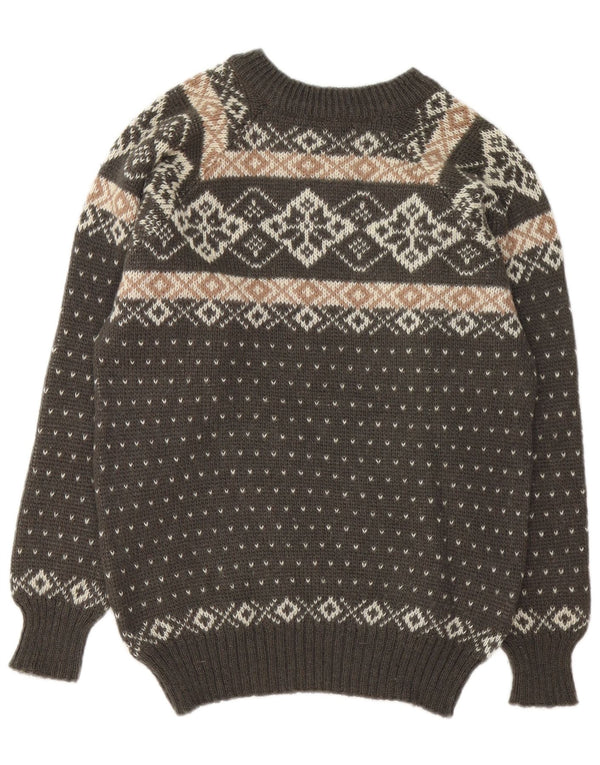 Vintage Mens Crew Neck Jumper Sweater Small Brown Fair Isle
