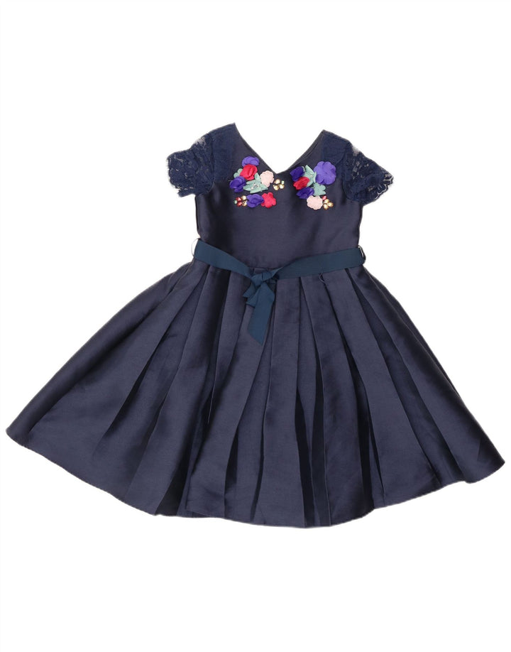 MONSOON Girls A-Line Dress 9-10 Years Navy Blue Floral Polyester