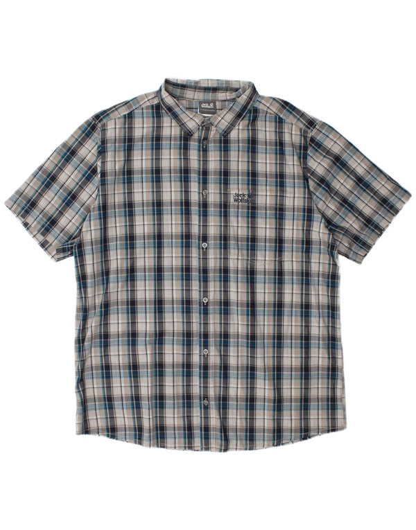 JACK WOLFSKIN Mens Short Sleeve Shirt UK 48 2XL Blue Check Cotton