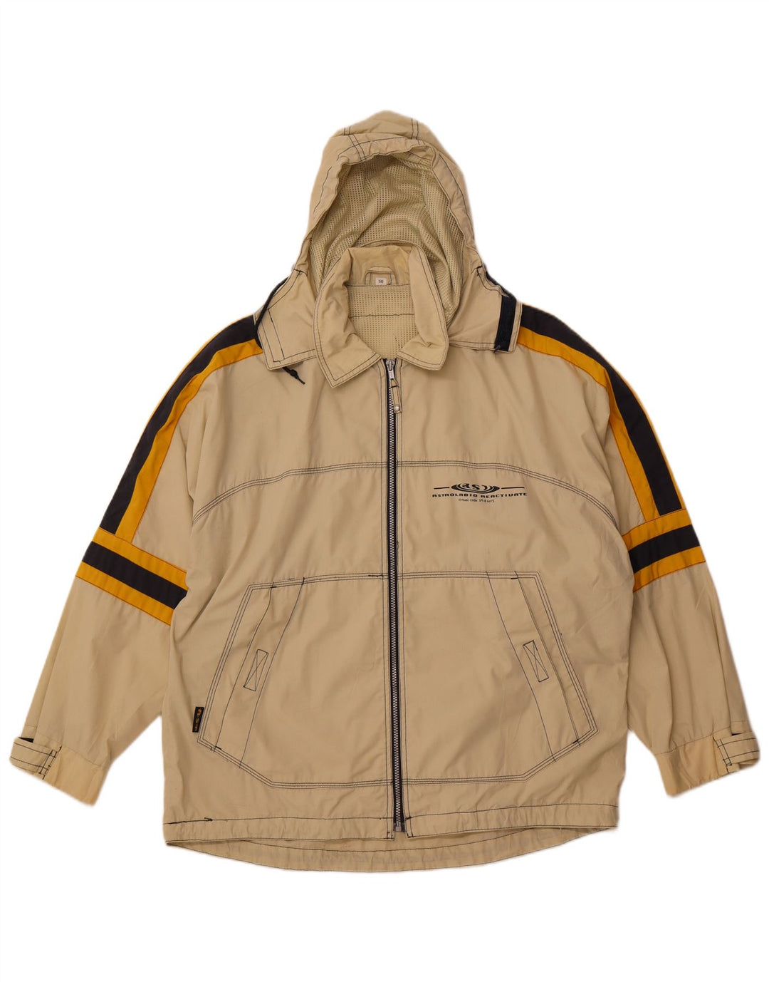 ASTROLABIO Mens Hooded Rain Jacket IT 50 Large Green Colourblock Cotton