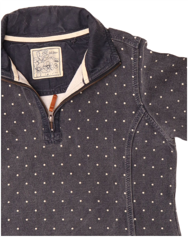 Fat Face Womens Zip Neck Sweatshirt Jumper UK 14 Large Navy Blue Spotted