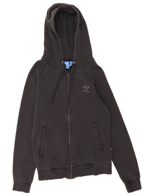 Adidas Womens Graphic Zip Hoodie Sweater UK 8 Small  Black Cotton