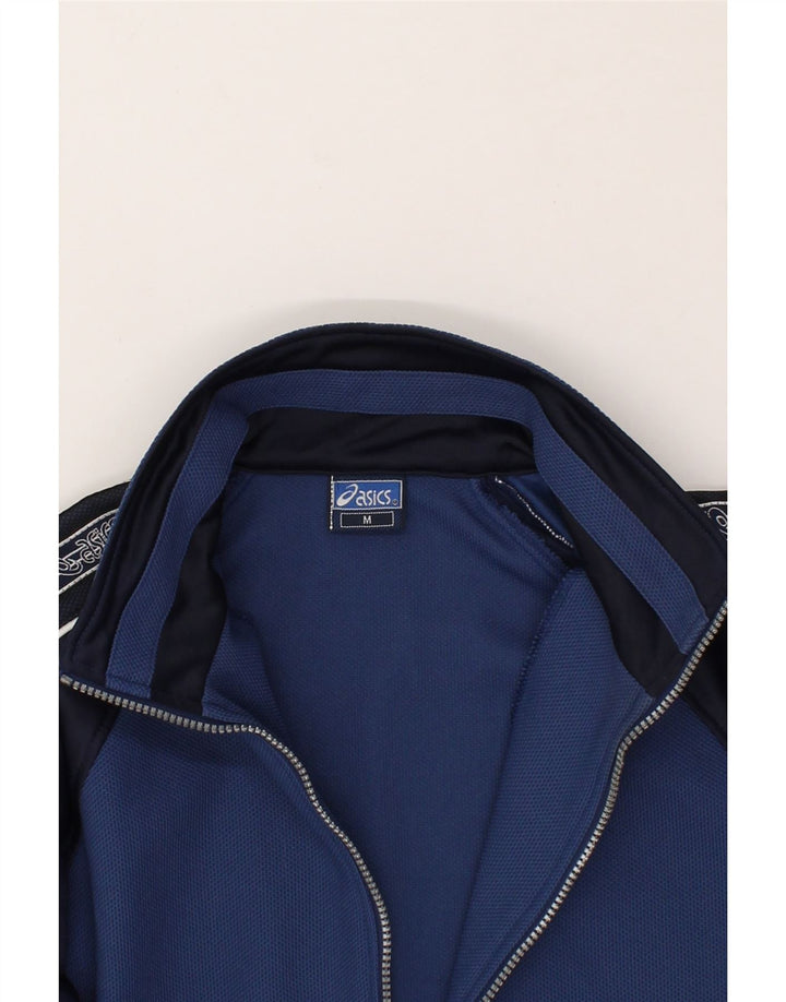 ASICS Mens Graphic Tracksuit Top Jacket Medium Navy Blue Colourblock