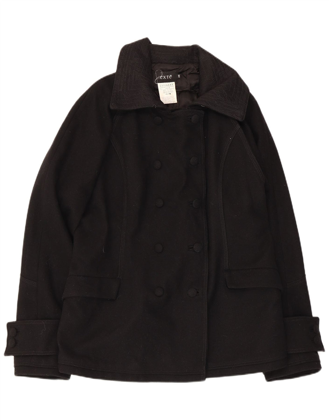 Exte Womens Pea Coat IT 48 XL Black Wool