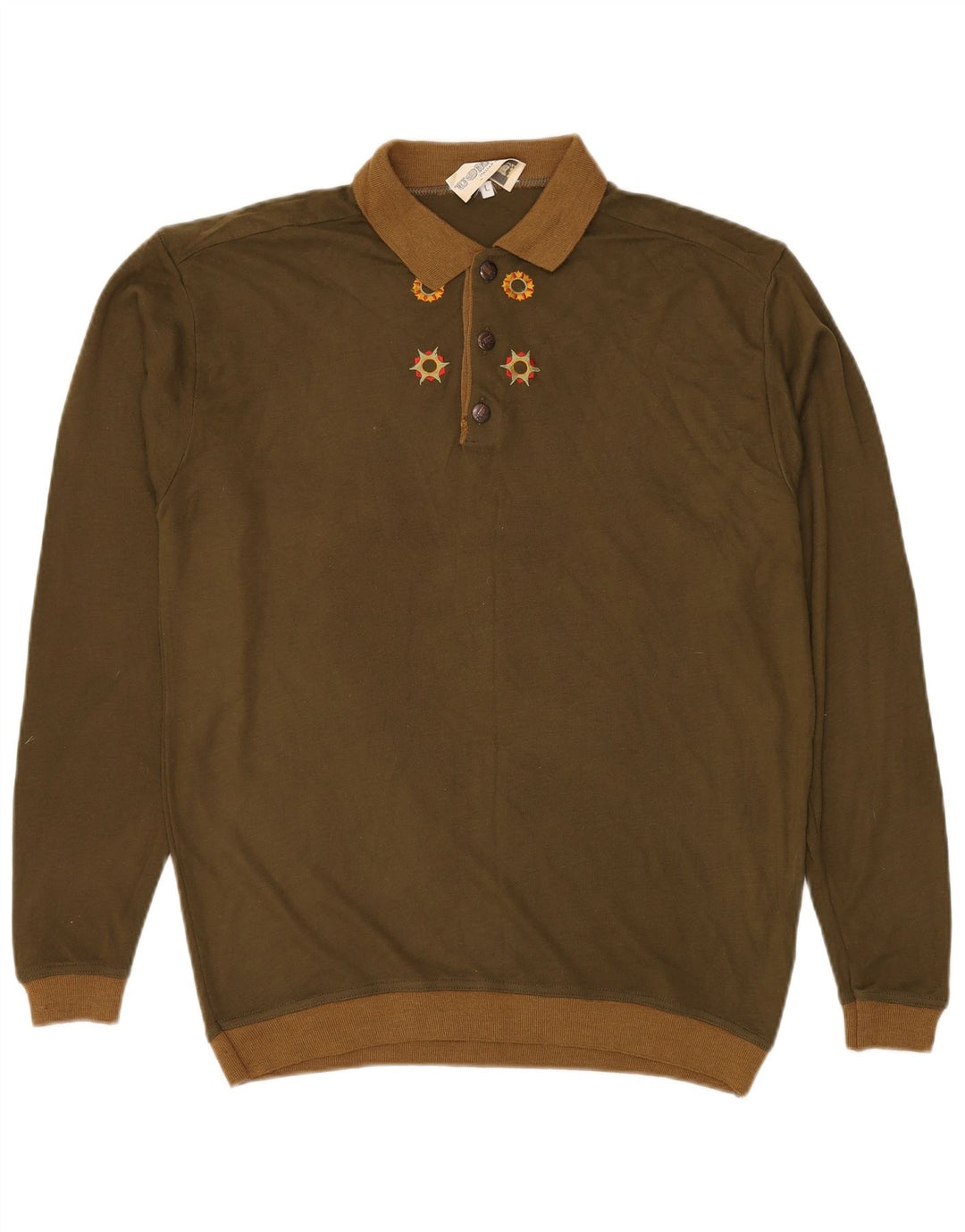 VINTAGE Mens Polo Neck Jumper Sweater Large Khaki Acrylic