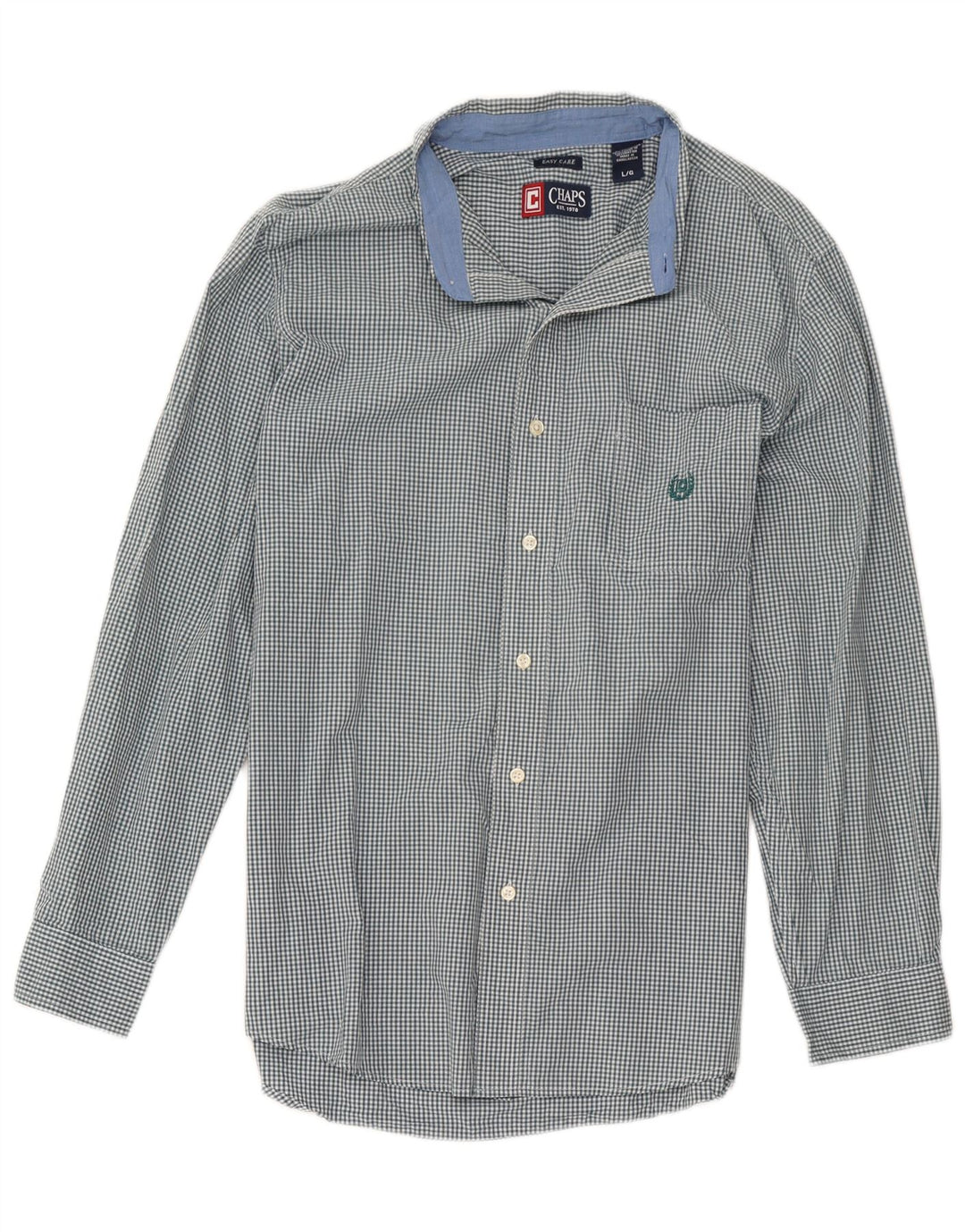 Chaps Mens Shirt Large Green Gingham Cotton
