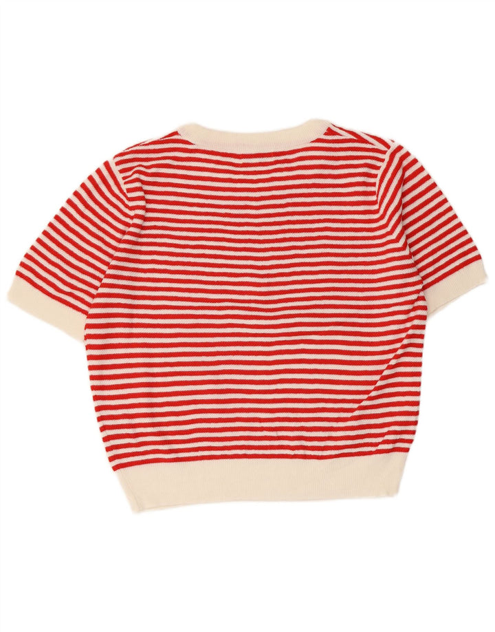 PEPALOVES Womens Crew Neck Jumper Sweater UK 14 Medium Red Striped