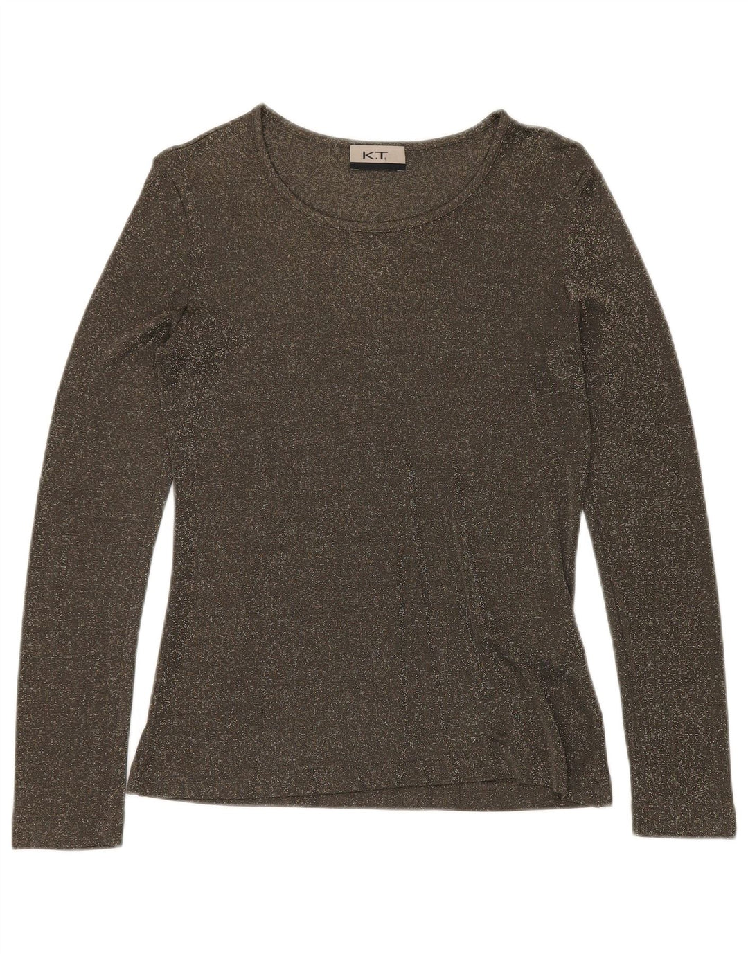 VINTAGE Womens Top Long Sleeve UK 12 Medium Green Flecked Viscose