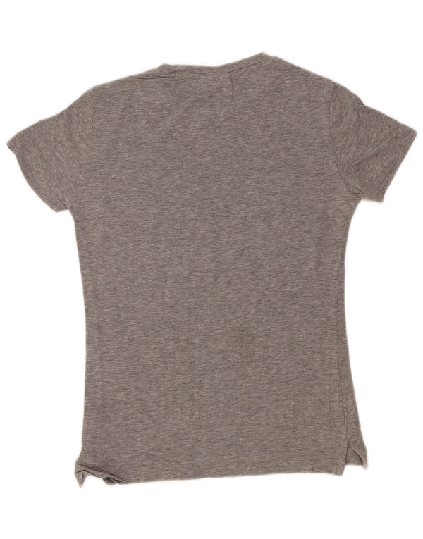 ELLESSE Womens Graphic T-Shirt Top UK 10 Small Grey Flecked Cotton