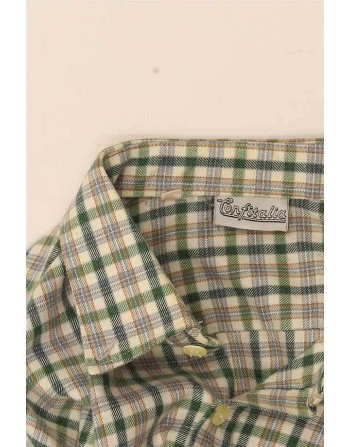Vintage Mens Flannel Shirt Small Green Check Polyester