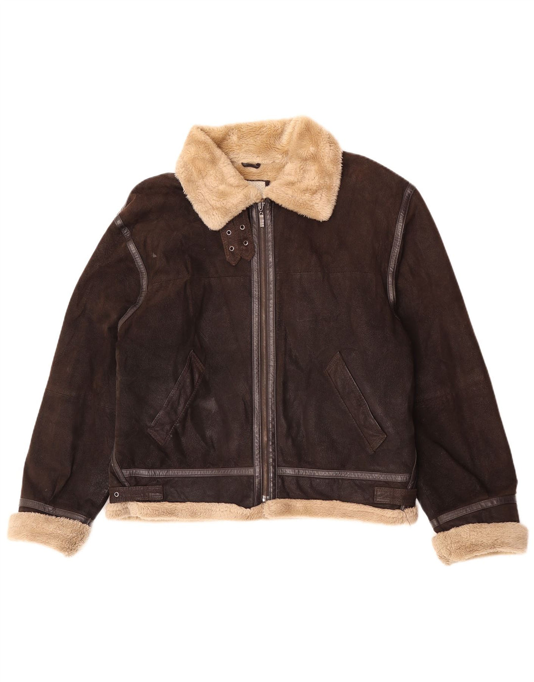 Conbipel Mens Sherpa Leather Jacket UK 40 Large Brown