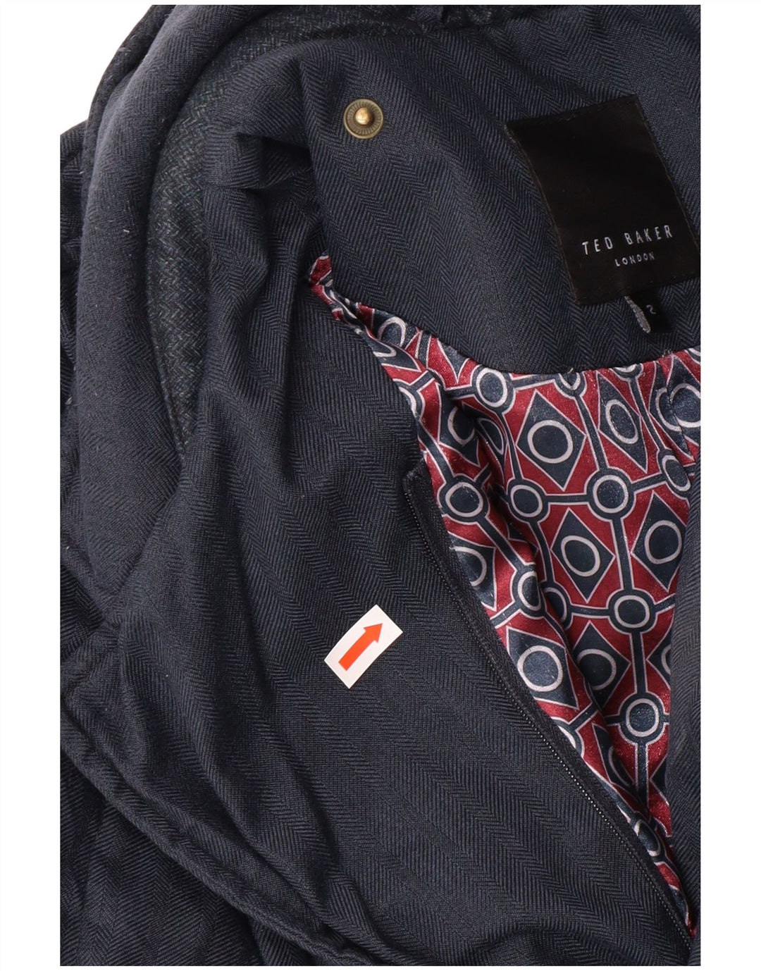 TED BAKER Mens Quilted Jacket Size 2 Small Navy Blue Herringbone Classic