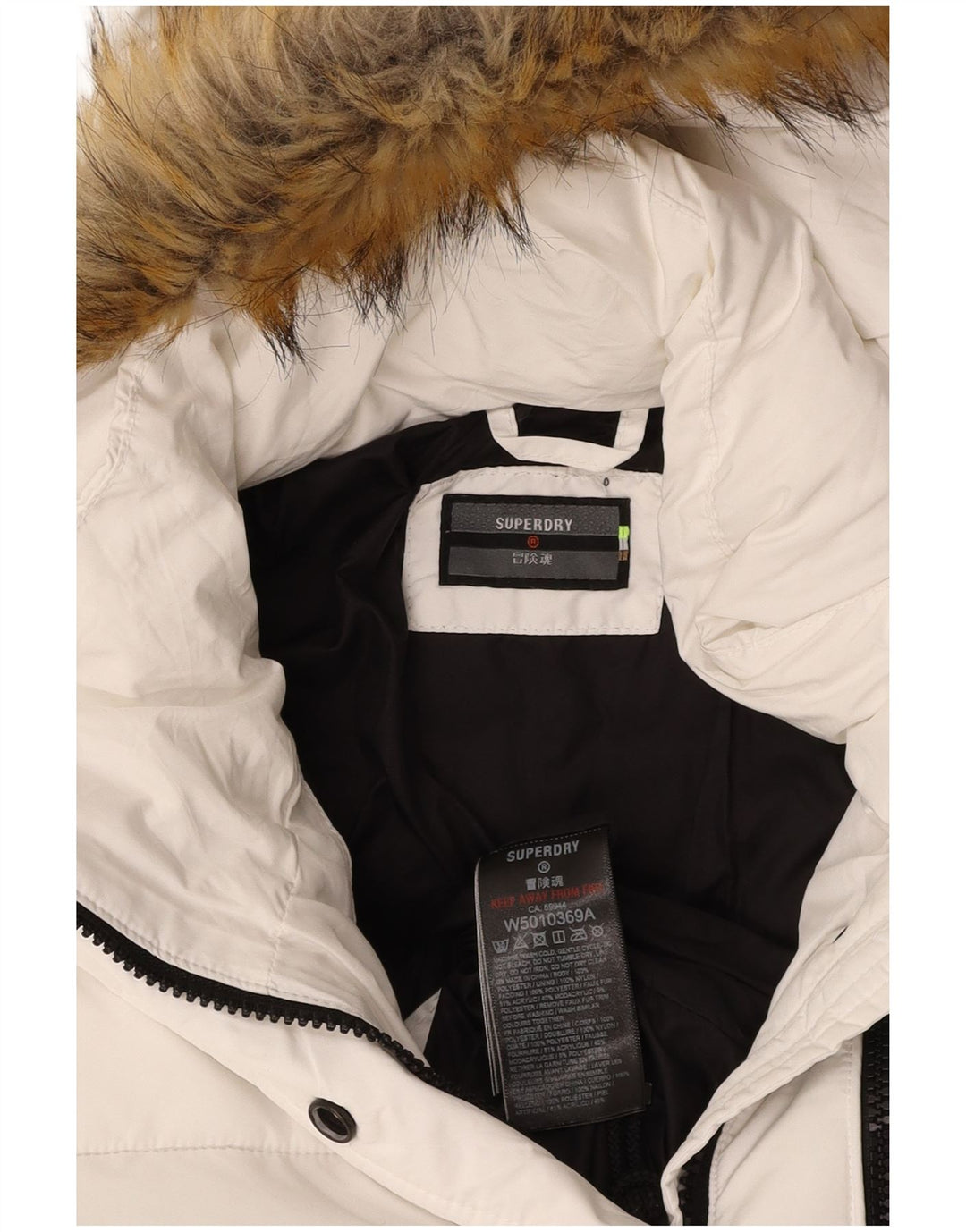 SUPERDRY Womens Hooded Padded Jacket UK 14 Medium White Polyester