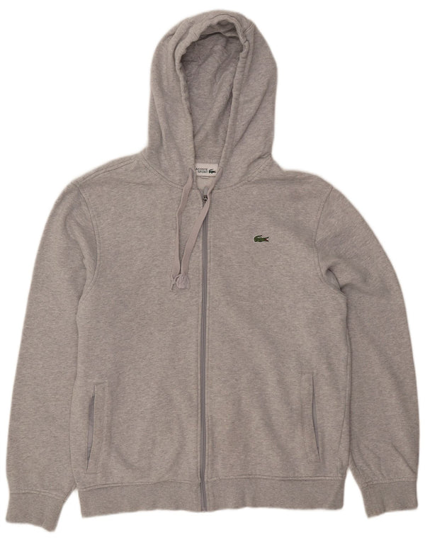 LACOSTE Mens Zip Hoodie Sweater Size 5 Large Grey Flecked Cotton