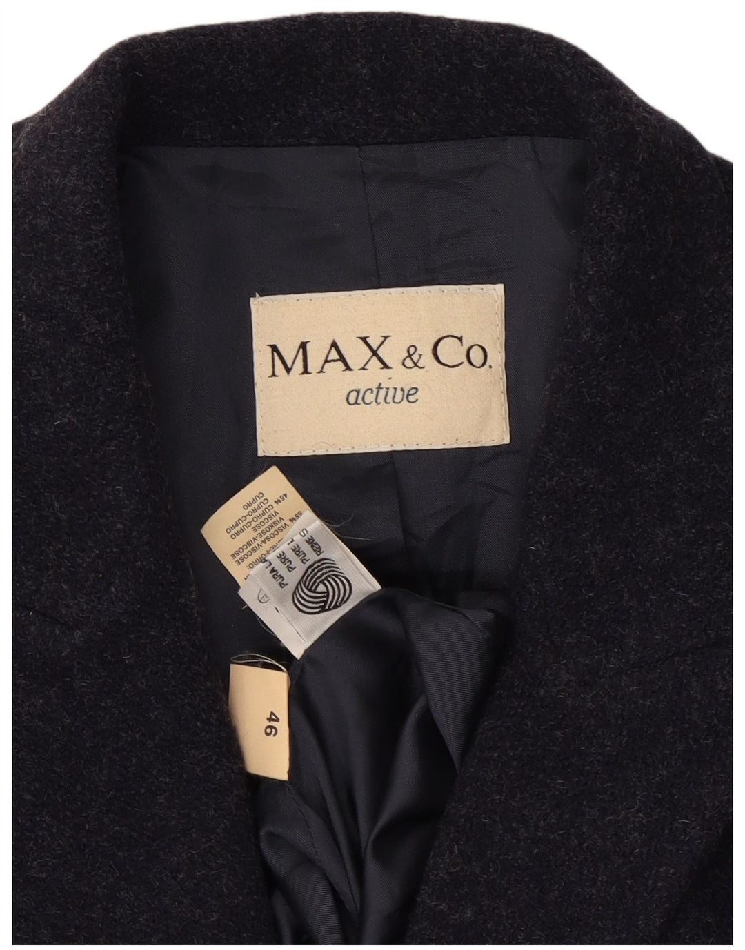 MAX & CO. Womens 3 Button Blazer Jacket IT 46 Large Navy Blue Wool