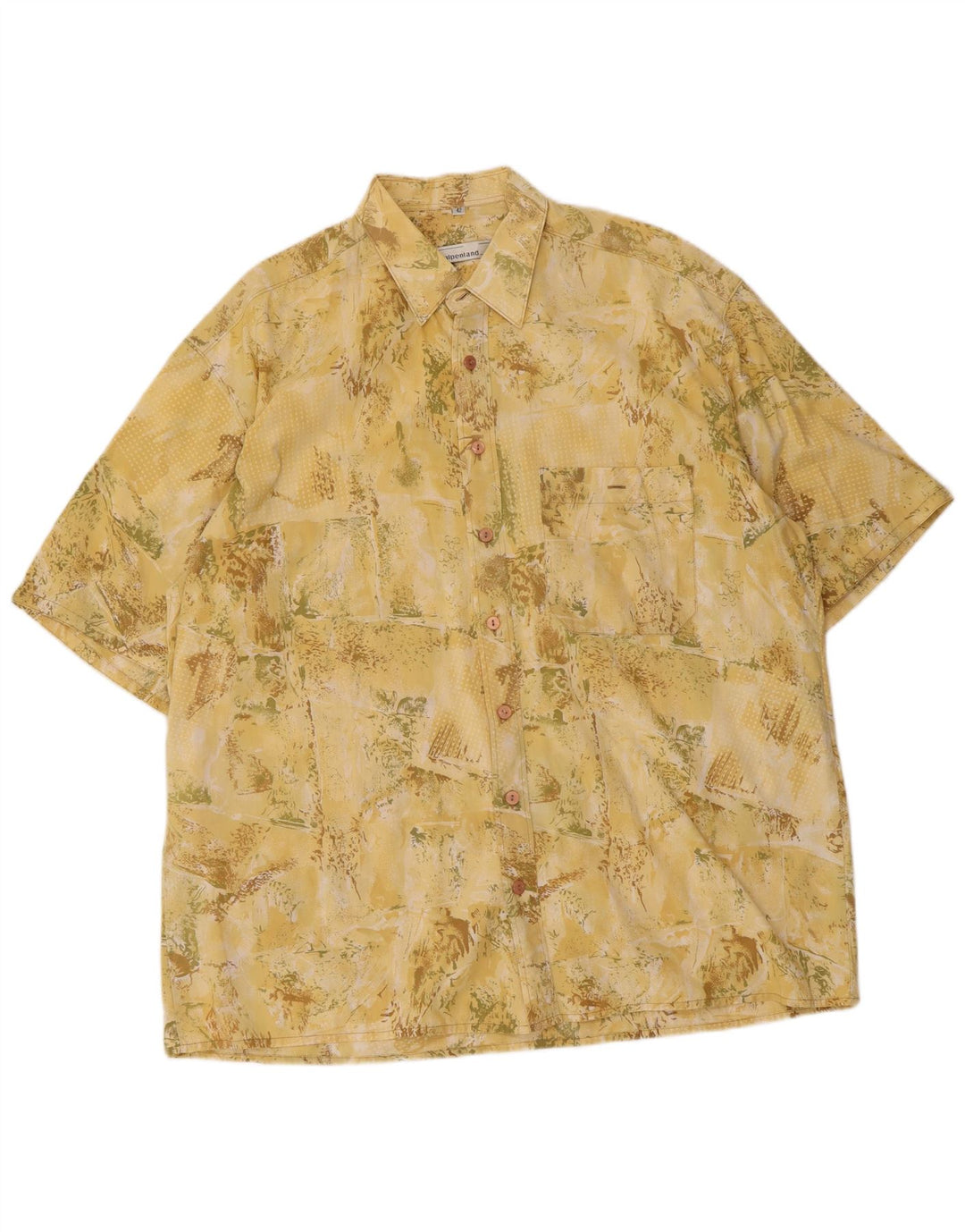Alpenland Mens Abstract Pattern Short Sleeve Shirt Size 42 Large Yellow