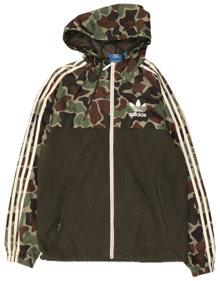 Adidas Mens Hooded Rain Jacket UK 36 Small Khaki Camouflage Polyester