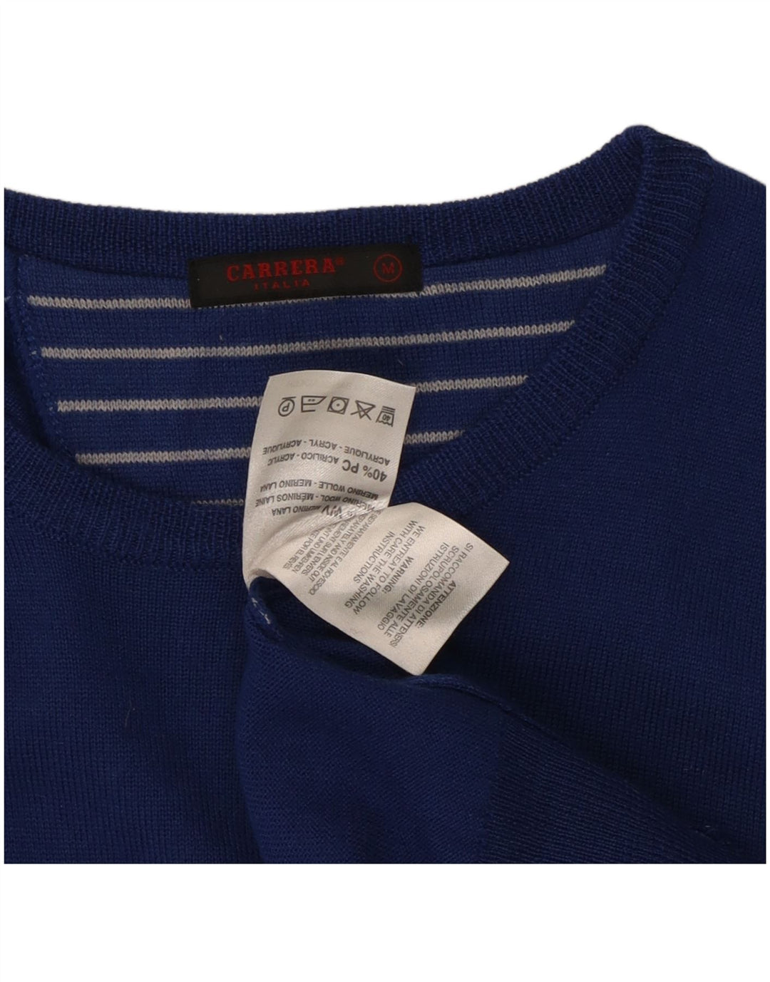 Carrera Mens Crew Neck Jumper Sweater Medium Blue Wool