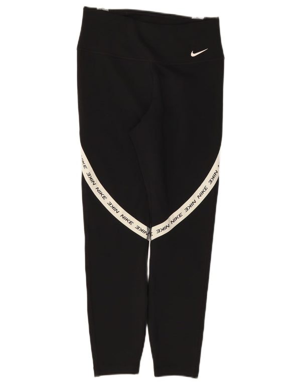 Nike Womens Dri Fit Graphic Crop Leggings UK 8 Small Black Colourblock