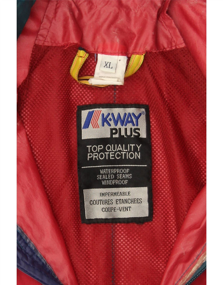K-WAY Mens Hooded Rain Jacket UK 42 XL Red Colourblock Polyamide