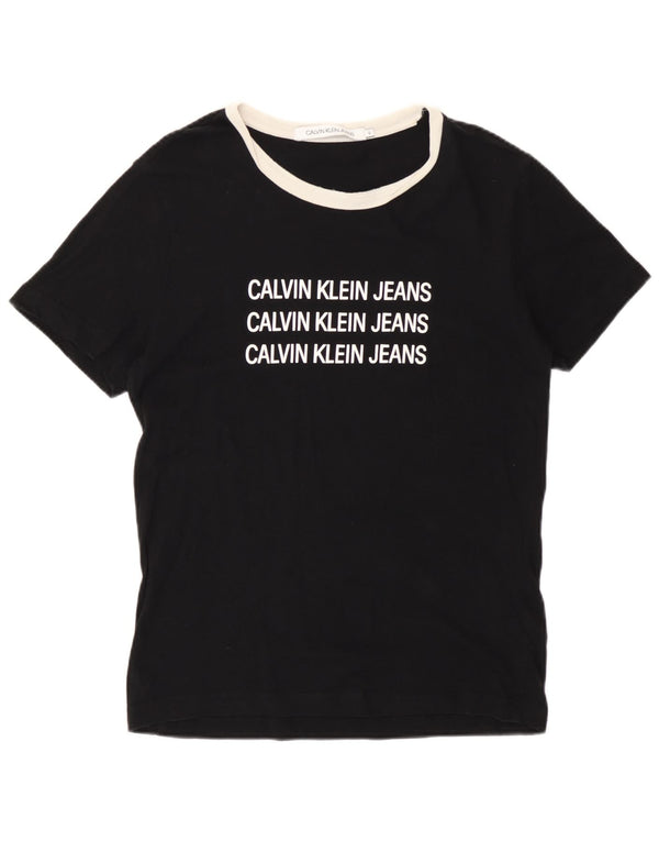Calvin Klein Womens Graphic T-Shirt Top UK 10 Small Black Cotton
