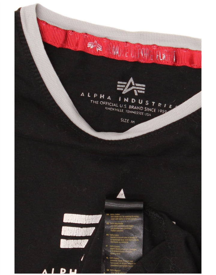 ALPHA INDUSTRIES Womens Graphic T-Shirt Top UK 14 Medium Black Cotton