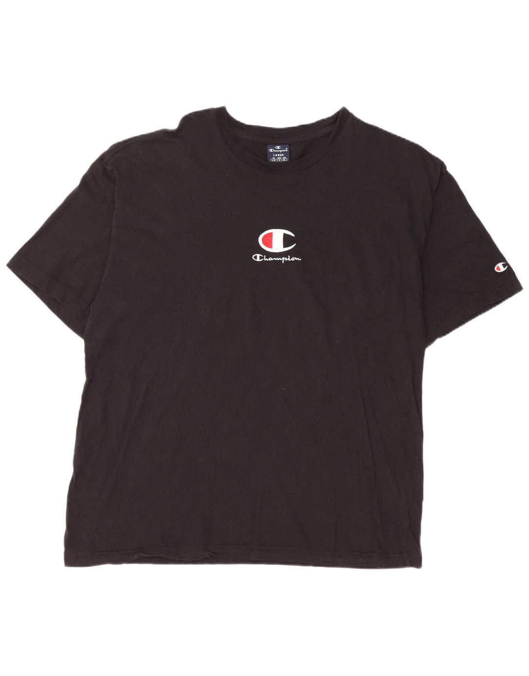 Champion Mens Graphic T-Shirt Top Large Black Cotton