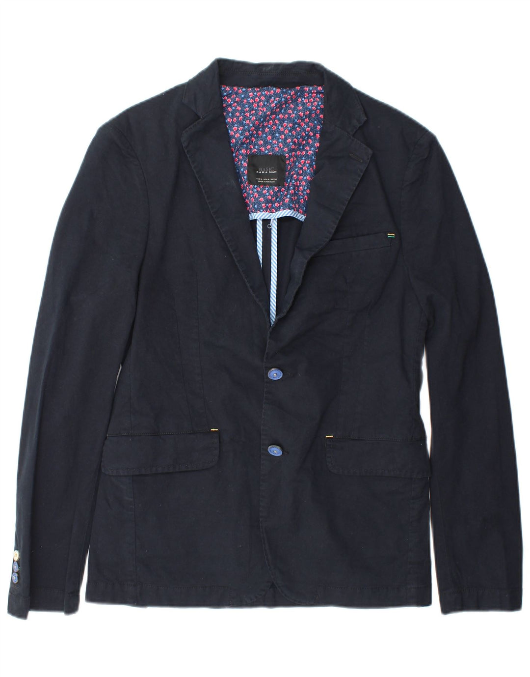 Zara Mens 2 Button Blazer Jacket UK 38 Medium Navy Blue