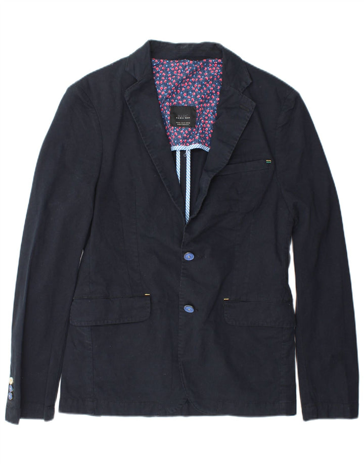 Zara Mens 2 Button Blazer Jacket UK 38 Medium Navy Blue