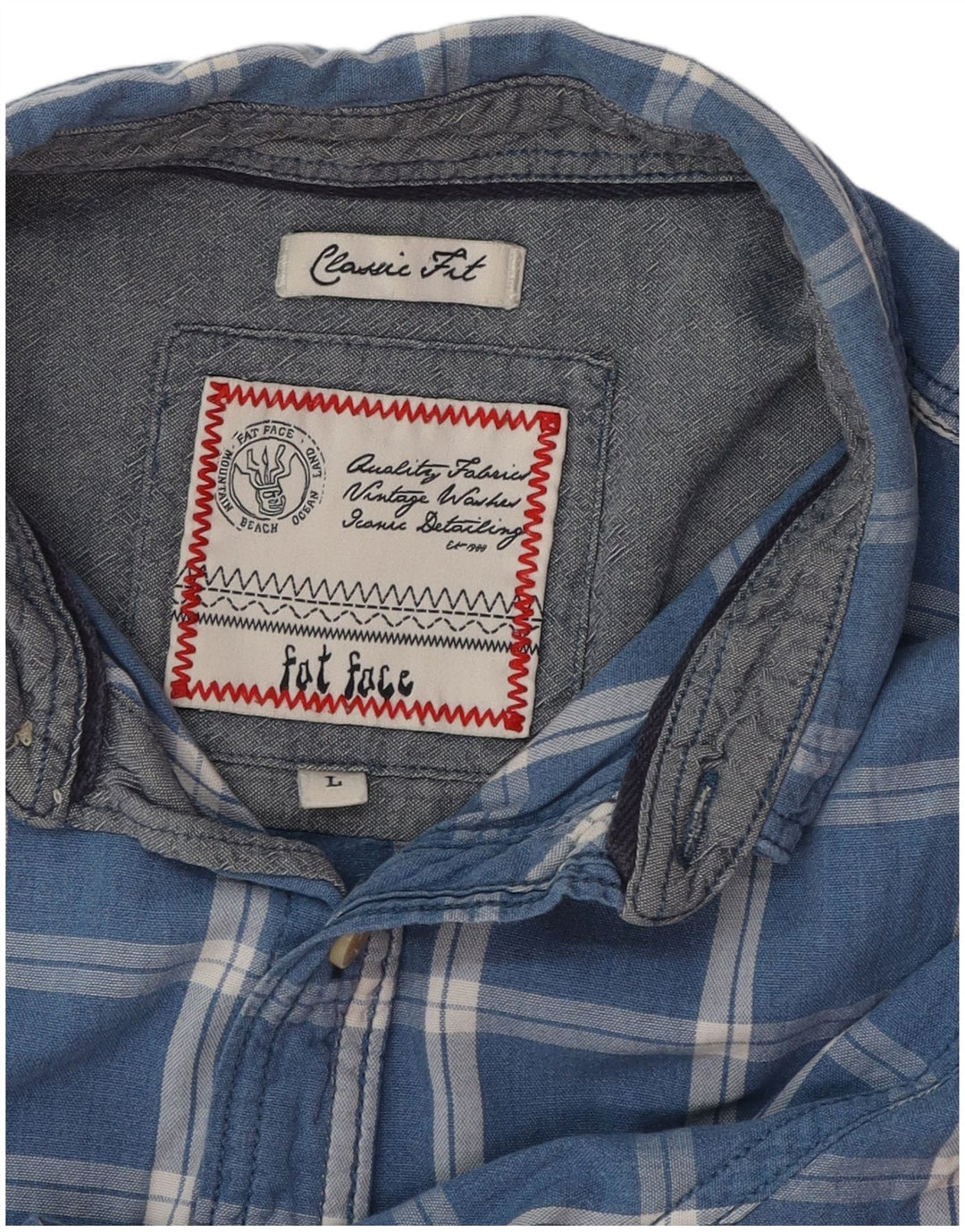 FAT FACE Mens Classic Fit Short Sleeve Shirt Large Blue Check