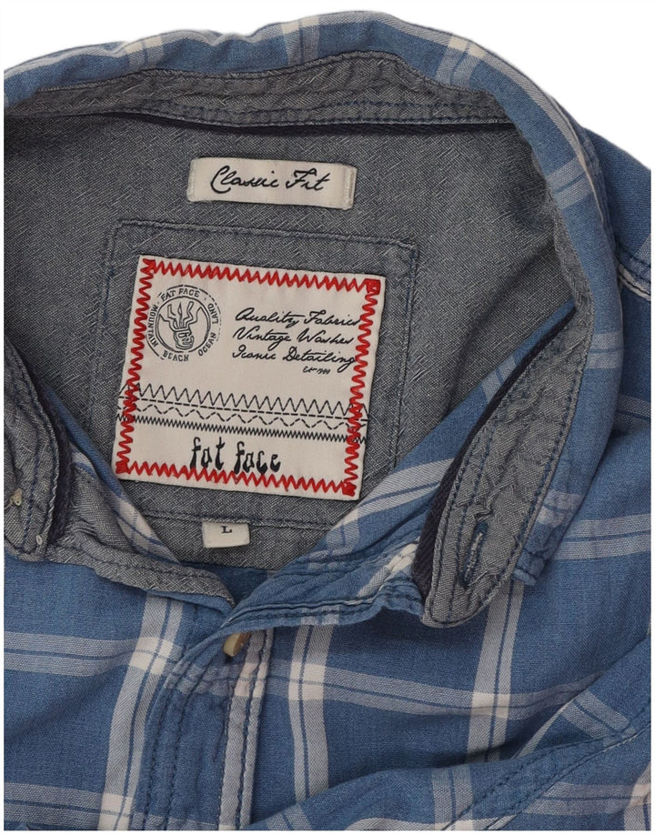 FAT FACE Mens Classic Fit Short Sleeve Shirt Large Blue Check