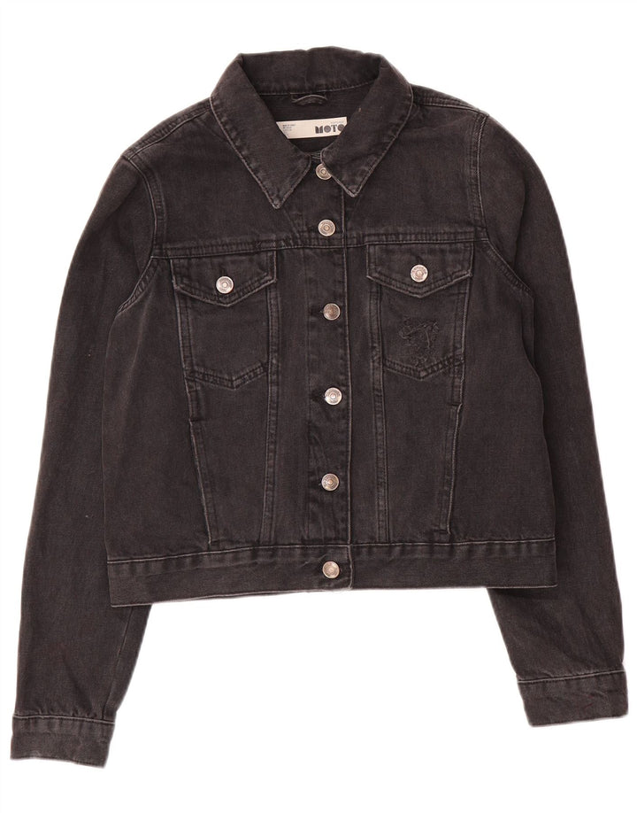 Topshop Womens Crop Denim Jacket UK 10 Small Grey