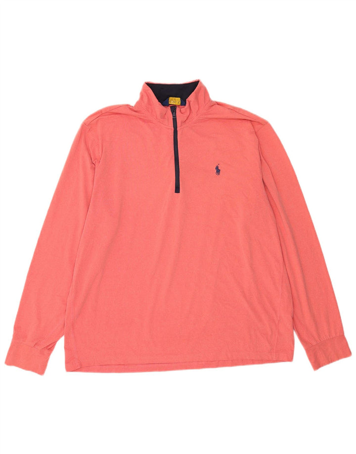 Polo Ralph Lauren Mens Zip Neck Pullover Tracksuit Top XL Pink Polyester