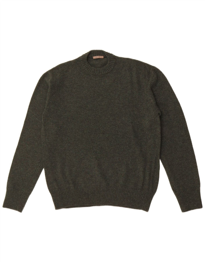 Vintage Mens Crew Neck Jumper Sweater Medium Khaki Wool