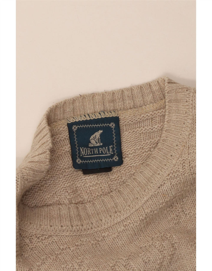 NORTH POLE Mens Crew Neck Jumper Sweater Medium Beige Fair Isle Wool