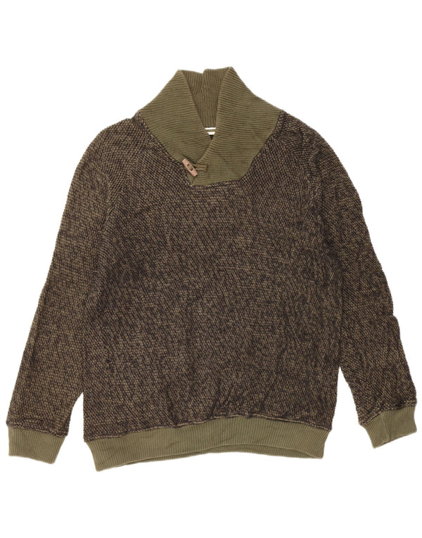 Zara Mens Shawl Neck Jumper Sweater Large Green Flecked Cotton