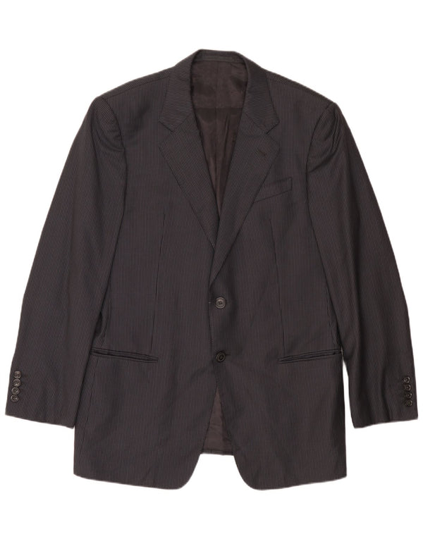 Armani Collezioni Mens 2 Button Blazer Jacket IT 52 Large Grey Striped Wool