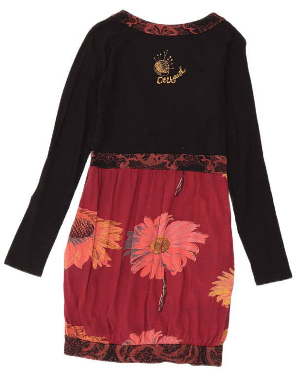 Desigual Womens Long Sleeve Empire Dress UK 12 Medium Black Floral