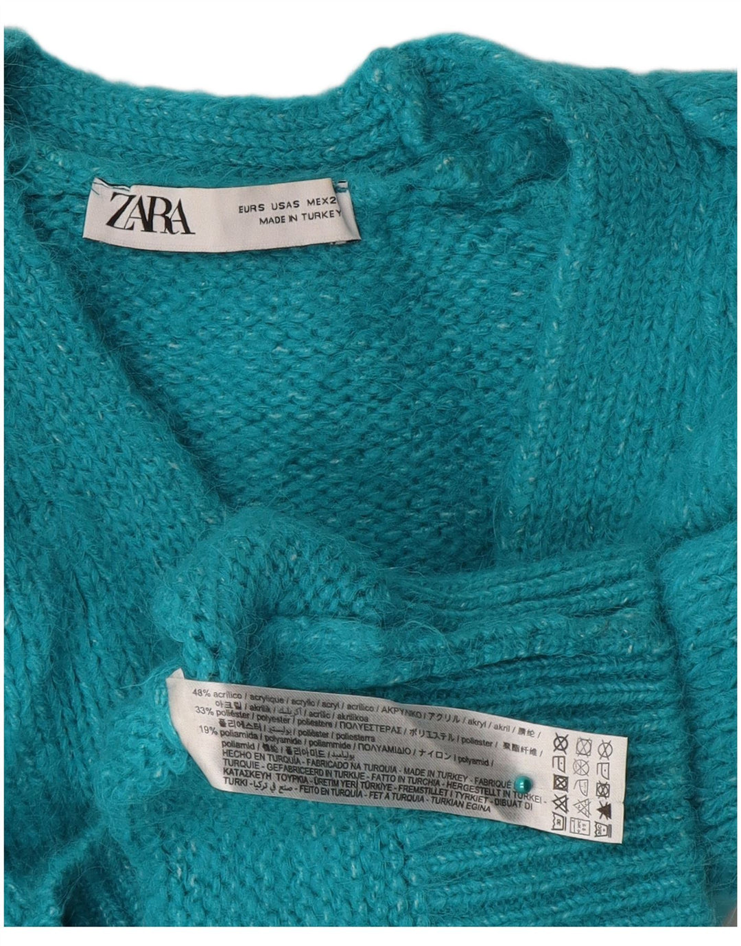 ZARA Womens Crop Cardigan Sweater UK 10 Small Blue Acrylic