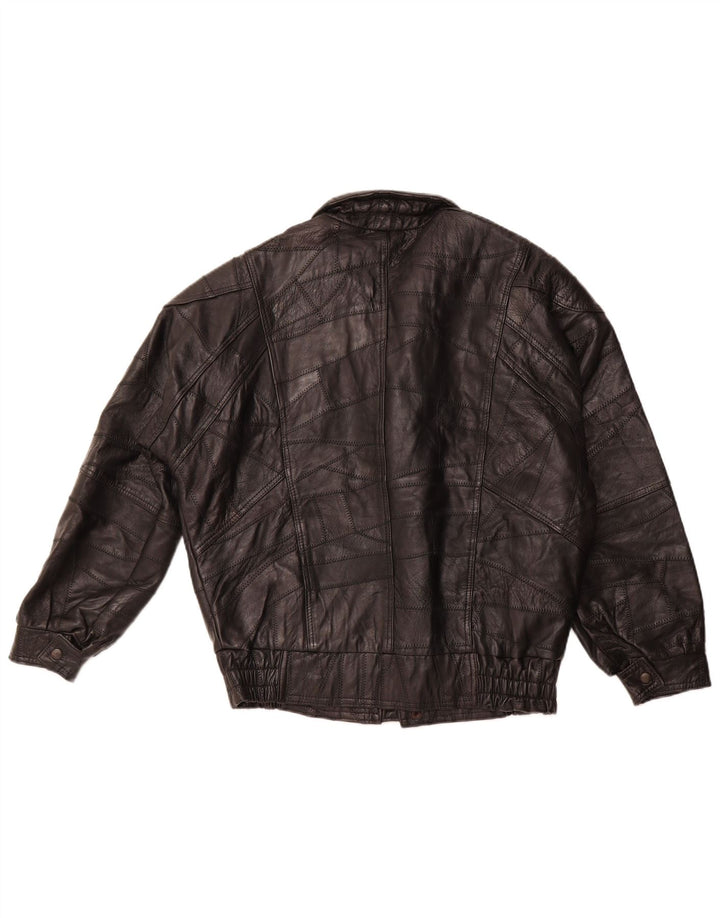 VINTAGE Mens Military Loose Fit Leather Jacket UK 36 Small Black Patchwork