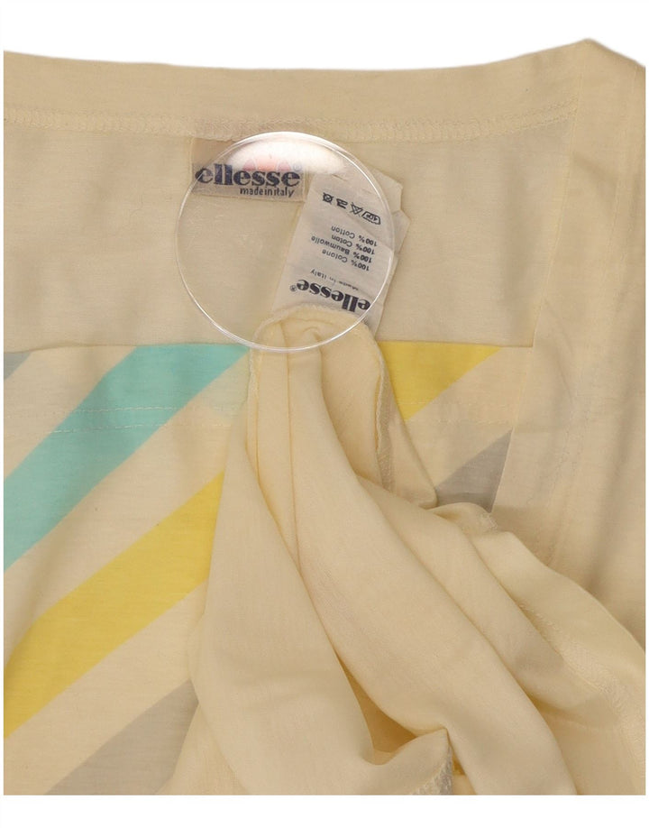 Ellesse Womens T-Shirt Top UK 12 Medium Off White Striped Cotton