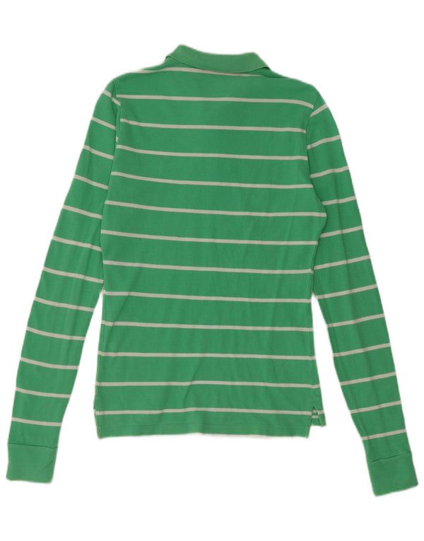 Ralph Lauren Womens Long Sleeve Skinny Polo Shirt UK 10 Small Green Striped
